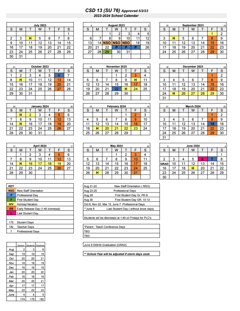 2023 - 2024 School Calendar